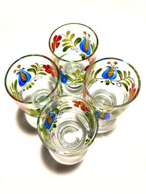 4 Hand-Painted Swedish Schnapps Glasses